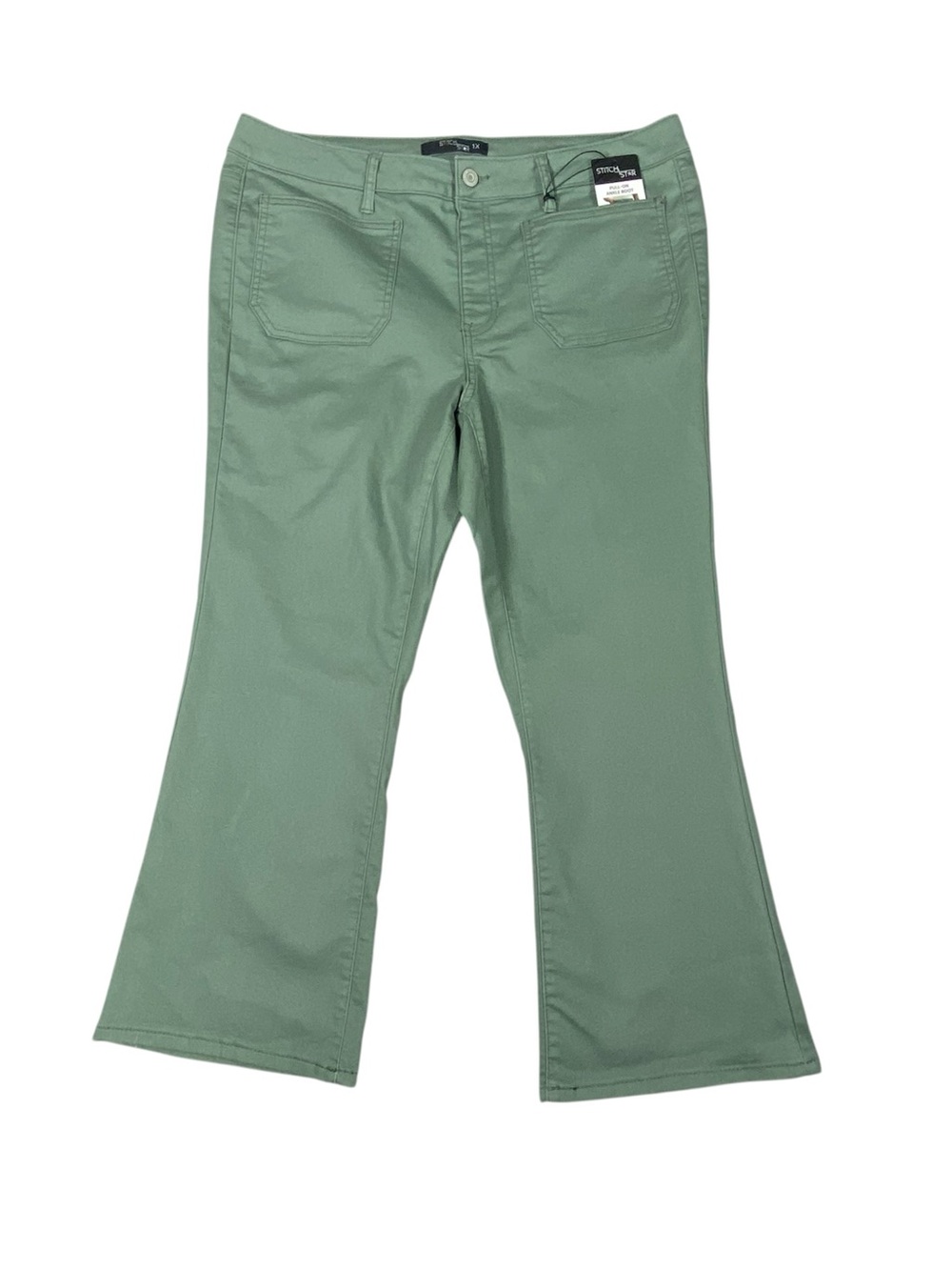 Stitch Star Pull On Ankle Boot Pants Women's JR'S 1X Green Hi Rise Stretchy NWT